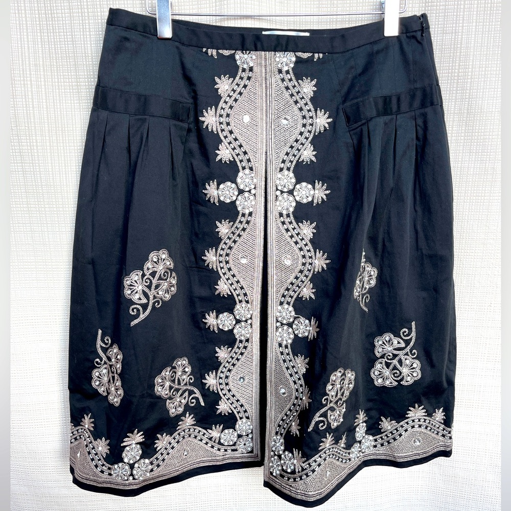 WD NY Embroidered Beaded Sequin Embellished Midi Skirt Black Moody Boho Vagabond